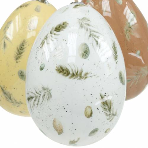položky Veľkonočné vajíčka na zavesenie s motívom kraslice a pierka biele, hnedé, žlté 3ks