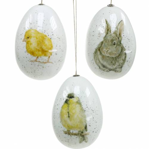 Floristik24 Veľkonočné vajíčka na zavesenie s motívom zvieratiek kuriatko, vtáčik, králik biely sortiment 3ks