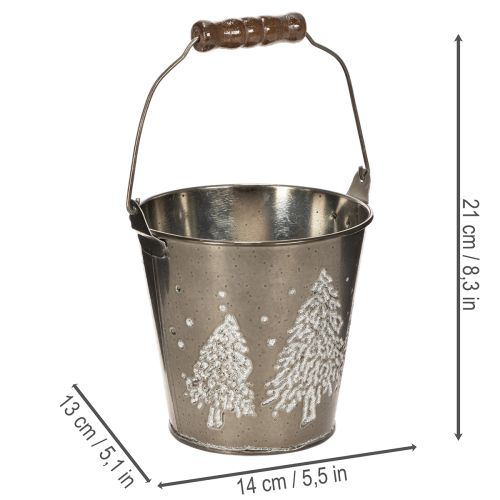 Dekoratívne vedro s jedličkami a drevenou rukoväťou, 13 cm | Floristik24.sk