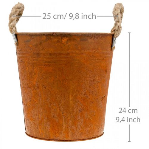 Floristik24 Kvetináč s rúčkami, miska na rastliny, kovová nádoba s hrdzavým dekorom Ø25cm V24cm