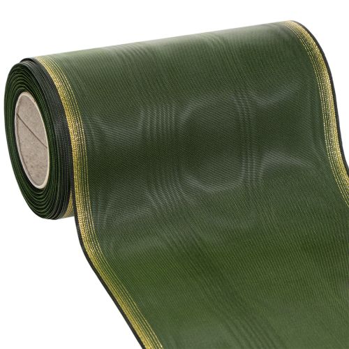 Floristik24 Elegantná moaré stuha na veniec, 175 mm, tmavozelená s perleťovým okrajom a taftovou väzbou na slávnostné príležitosti