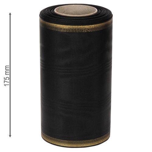 Elegantná moaré stuha na veniec, 175 mm čierna s perleťovým okrajom a taftovou väzbou, ozdobná stuha na pohrebné kvety, mašľová stuha, 25 m | Floristik24.sk