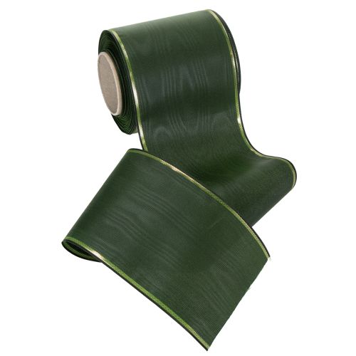 položky Elegantná moaré zelená stuha na veniec so zlatým okrajom, 100 mm x 25 m, na pohrebnú floristiku a dekoráciu