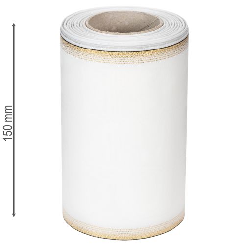 položky Elegantná moaré stuha na veniec so zlatým okrajom, svadobná dekorácia, smútočná stuha, biela 150 mm x 25 m
