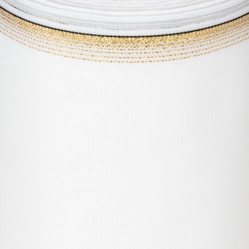 položky Elegantná moaré stuha na veniec so zlatým okrajom, svadobná dekorácia, smútočná stuha, biela 150 mm x 25 m