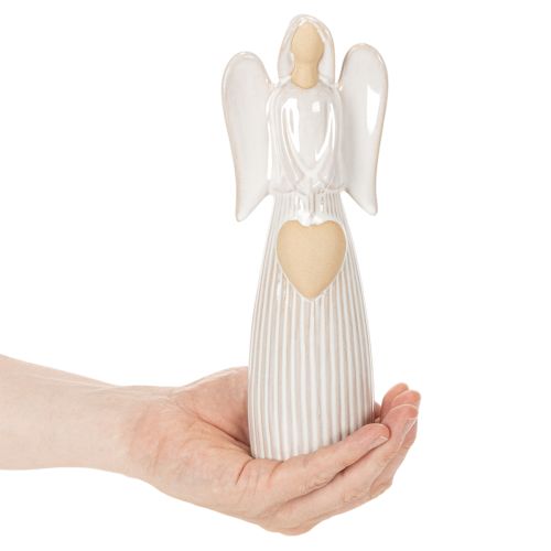 Figúrka anjela s dekoráciou srdca v krémovo bielej farbe, 23 cm | Floristik24.sk