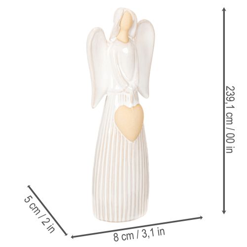 Figúrka anjela s dekoráciou srdca v krémovo bielej farbe, 23 cm | Floristik24.sk