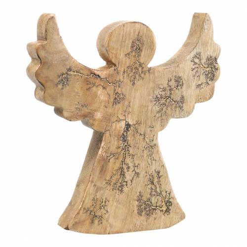Drevený anjel s trblietavými intarziami prírodné mangové drevo 19,4 × 18,3 cm