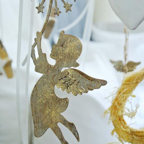 položky Anjel s púpavou, vianočná ozdoba, ozdobný prívesok, kovová ozdoba zlatý starožitný vzhľad V16/15cm 4ks