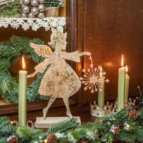 položky Anjel s púpavou, kovová dekorácia na vianoce, ozdobná figúrka adventný zlatý antický vzhľad V27,5cm
