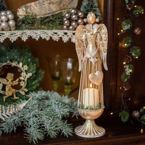 položky Figúrka anjelika so srdiečkom, vianočná dekorácia z kovu, deko anjel starožitný zlatý V38cm