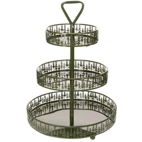 Kovový poschodový servírovací stojan, zelený, tri úrovne, jedľová dekorácia, okrúhly, 49 cm kúpiť | Floristik24.sk
