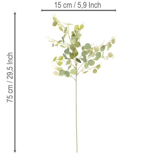 Umelá vetvička eukalyptu s okrúhlymi listami, 75 cm, 4 kusy | Floristik24.sk