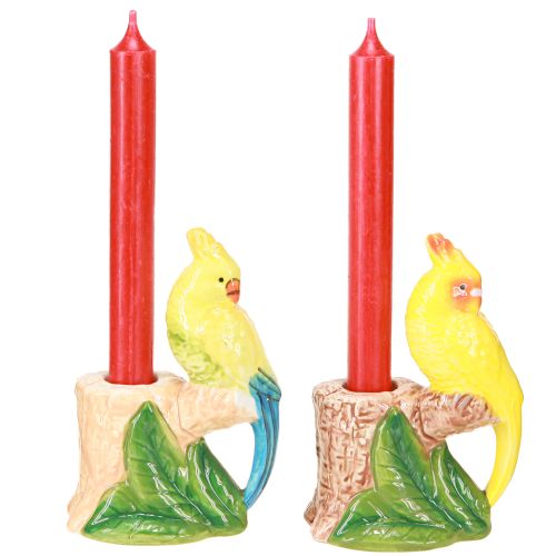 položky Exotický svietnik s keramickými vtáčikmi, ručne maľovaný, V14,5 cm, 2 ks
