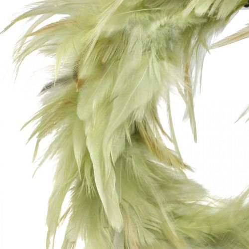 položky Ozdobný veniec z peria zelený Ø16cm venček z pravého peria jarná dekorácia