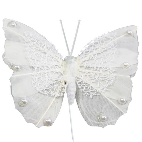 položky Motýlik pierko 8cm s drôtikom biely 12ks