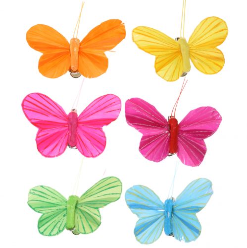Floristik24 Motýľ z peria na klipe farebný 6cm 12ks