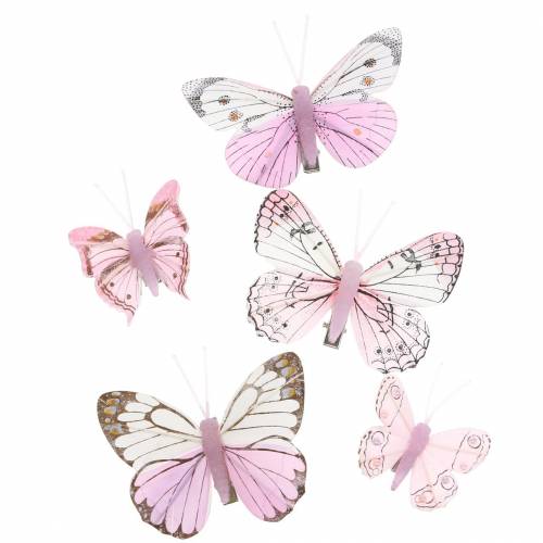 Floristik24 Perie motýľ ružové na klipe 6cm 10 kusov