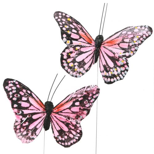 Floristik24 Motýlik na drôte ružový 11cm 12ks