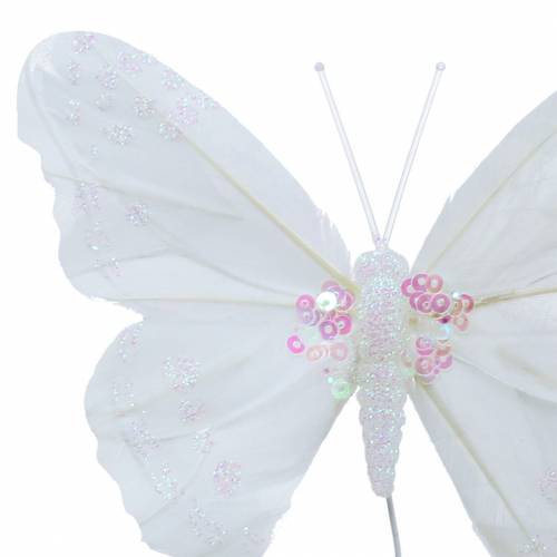 položky Motýľ z peria na drôte 12cm biely 3ks