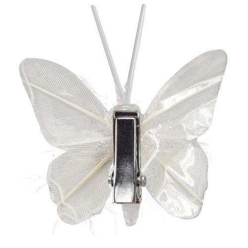 položky Motýliky z peria na klipe biele trblietky 5x4,5cm 4 ks