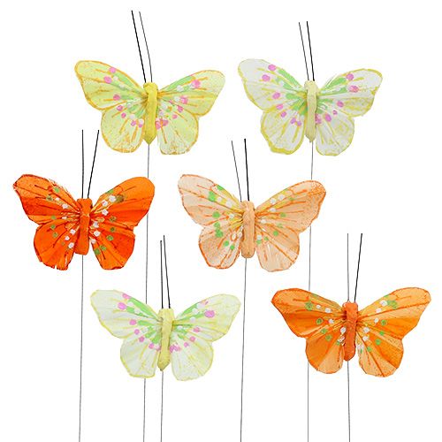 Floristik24 Motýliky z peria 6cm žlté, oranžové 24ks