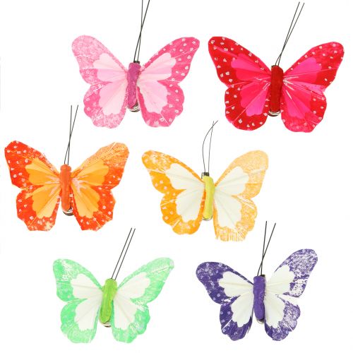 Floristik24 Motýliky z peria na klipe farebné 7cm 12ks