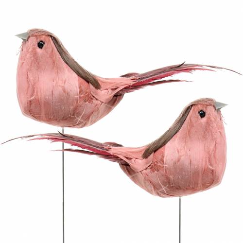 Floristik24 Vtáčik perový na drôte ružový 12cm 4ks