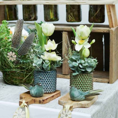 Floristik24 Vtáčik perový na drôte zelený 12cm 4ks