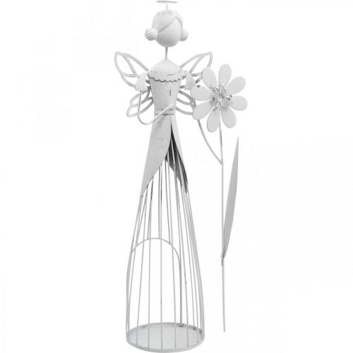 položky Kvetinová víla s kvetinou, jarná dekorácia, kovový lampáš, kvetinová víla z kovu biela V40,5cm