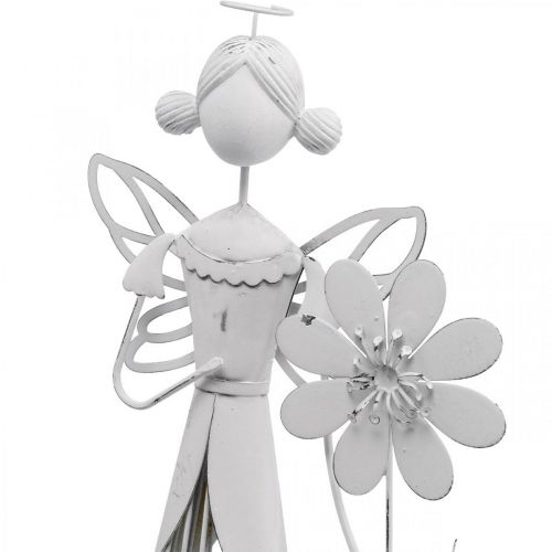 položky Kvetinová víla s kvetinou, jarná dekorácia, kovový lampáš, kvetinová víla z kovu biela V40,5cm