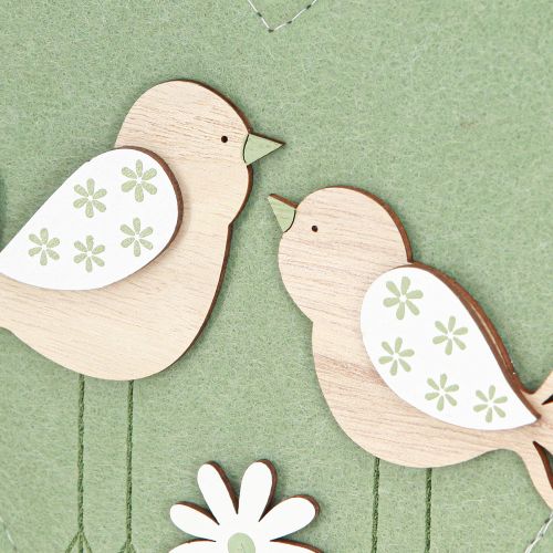 položky Plstené srdce na zavesenie vtáčika zelené prírodné 17x21cm 6 ks