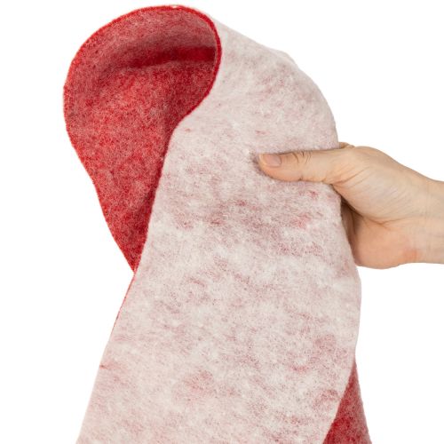Článok Plstená stuha, 100% vlna, dvojfarebná, ako chňapka, plstená stuha biela/červená, 15 cm x 5 m