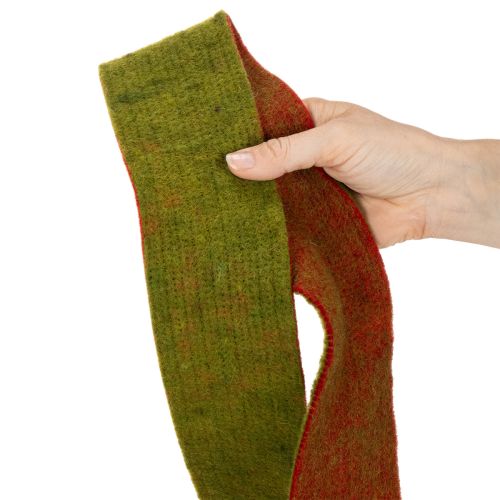 Plstená páska, dvojfarebná páska na chňapky, 100 % vlna, červená/zelená, šírka 7,5 cm, dĺžka 5 m | Floristik24.sk
