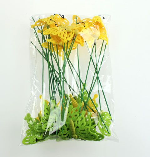 Floristik24 Plstený motýľ na palici 7cm zelený/žltý 24ks