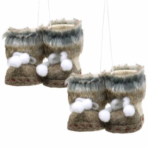 Floristik24 Vianočná ozdoba na stromček filcový pár topánok s kožušinou 10cm x 8cm 2ks