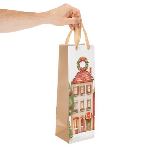 Darčeková taška fľaša vianočný domček a vianočný stromček 36cm 2ks | Floristik24.sk