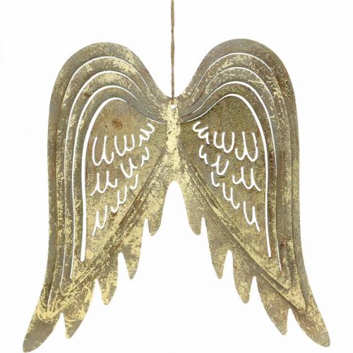 Floristik24 Vianočná dekorácia Anjelské krídla Kovová dekorácia Krídla Závesné Zlaté starožitné V29,5cm Š28,5cm
