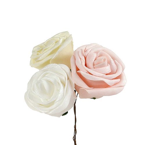 Floristik24 Penové ruže mix Ø6cm biela, krémová, ružová perleť 24p