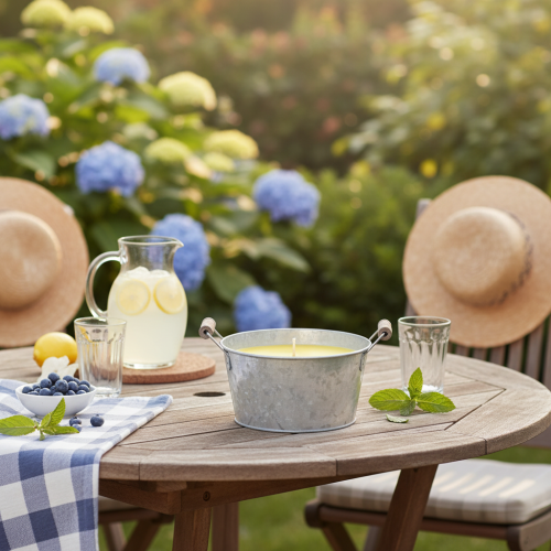 položky Citronelová vonkajšia sviečka vo vedre: Atmosférické osvetlenie a repelent proti hmyzu, 15 cm