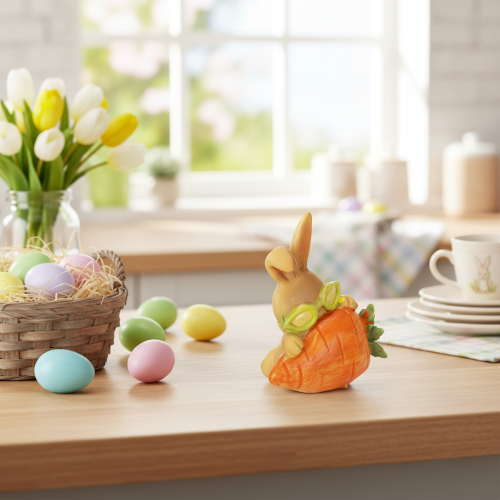 položky Dekoratívny králik s mrkvou, dekoratívne figúrky veľkonočných zajačikov, 6 cm, 3 kusy