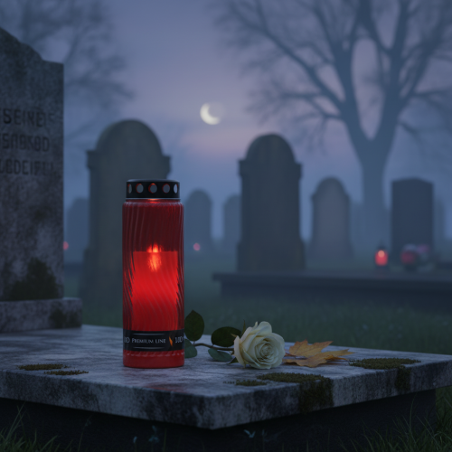 položky Náhrobný motív vrchnáka sviečky kvet červená čierna 10 dní V27cm