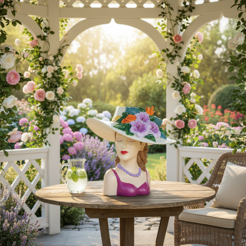 položky Váza s kvetmi, žena v klobúku, dekorácia kvetináča, na vnútorné aj vonkajšie použitie 20 cm