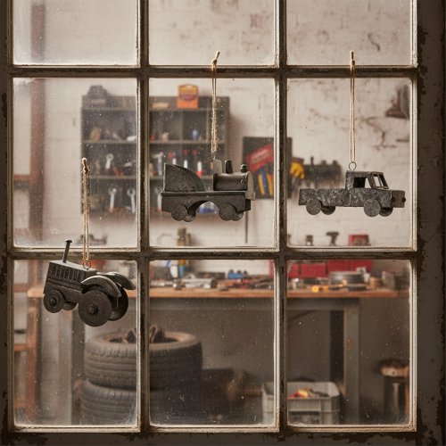 položky Dekoratívne kovové autíčka na zavesenie, rôzne veľkosti, 9-10 cm, 4 kusy