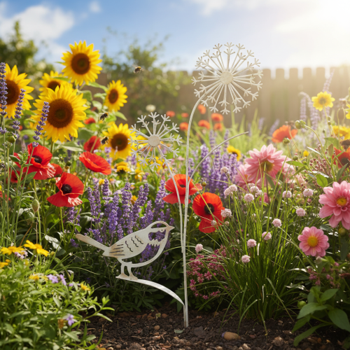 položky Kovová dekorácia na kvetinový zástrčkový cesnak biely 20×52cm