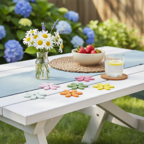 položky Bodová dekorácia drevené kvety farebná stolová dekorácia Ø3-4cm 48 ks