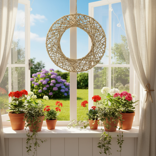 položky Dekoratívne jutové krúžky, prírodná závesná dekorácia, boho štýl, Ø38cm, 2 kusy, kovové krúžky, dekorácia na stenu, dekorácia na okno