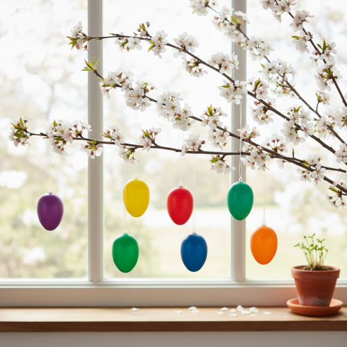 položky Veľkonočné ozdoby na vajíčka na jarnú výzdobu, domov alebo záhradu. Farebné dekoračné predmety, 6 cm, 24 kusov.