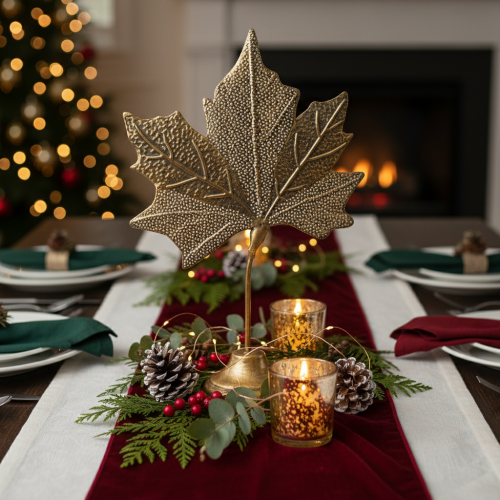 položky Dekorácia na stôl jesenná dekorácia javorový list zlatý antik 58cm × 39cm