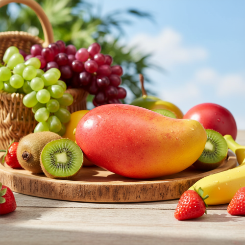 položky Umelá mangová červená, žltá Realistická figurína jedla 15 cm